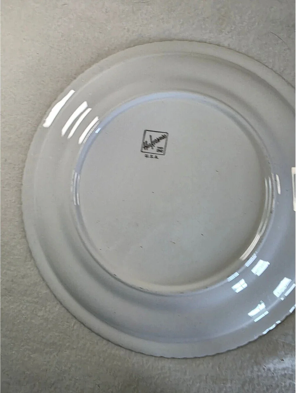 Vintage Harkerware Dinner Plate Blue Leaves Floral Center 10.25” USA